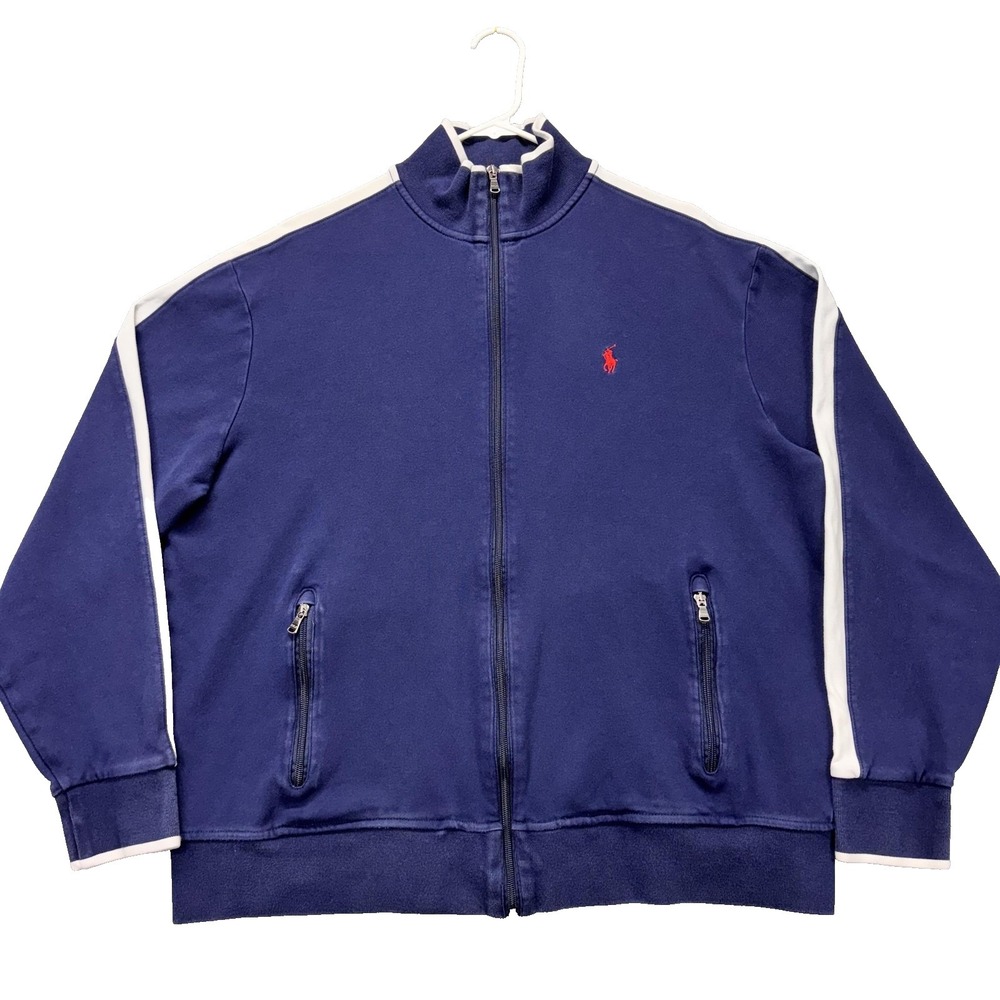 Polo Ralph Lauren Jacket Mens XL Blue Track Full Zip Sweatshirt Red Pony Logo